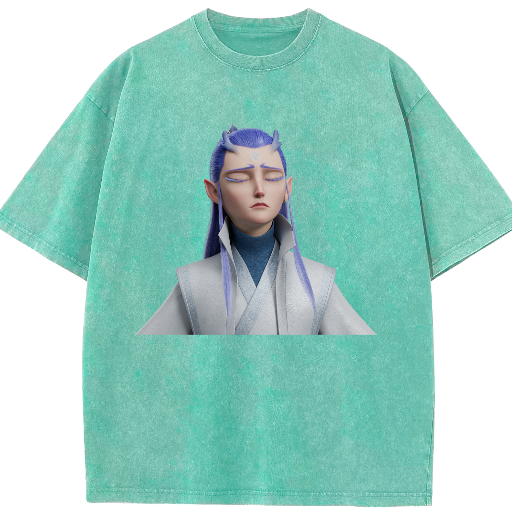 （画像用） Ne Zha 2 ナタ 魔童の大暴れ 綿100% ヴィンテージ風 半袖Tシャツ（フロントプリント）